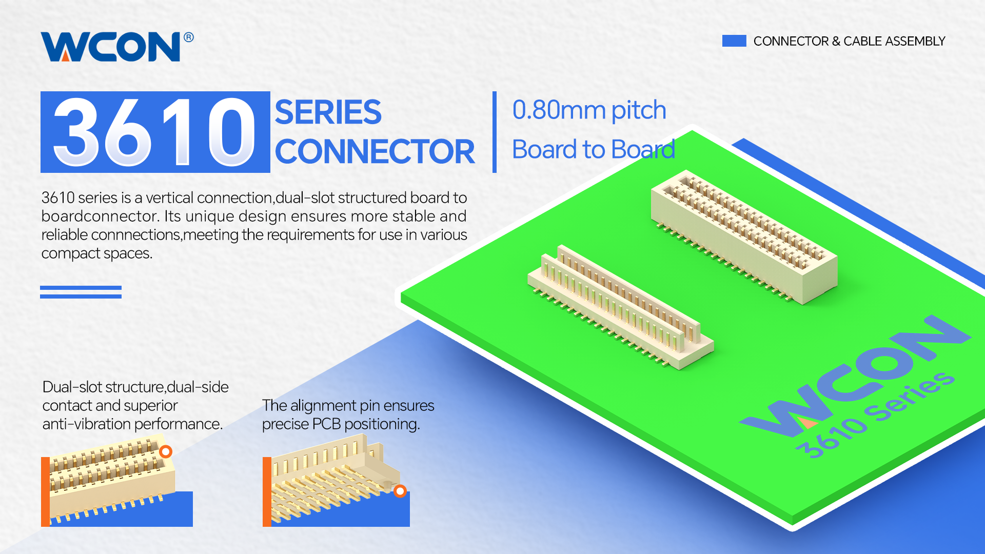 3610 Series Board-to-Board Connector | 0.80mm Pitch, High-Density Solution with Bidirectional Mating